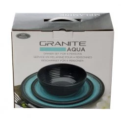 White Label Granite Melamine 4-Person 12pc Tableware Set Aqua