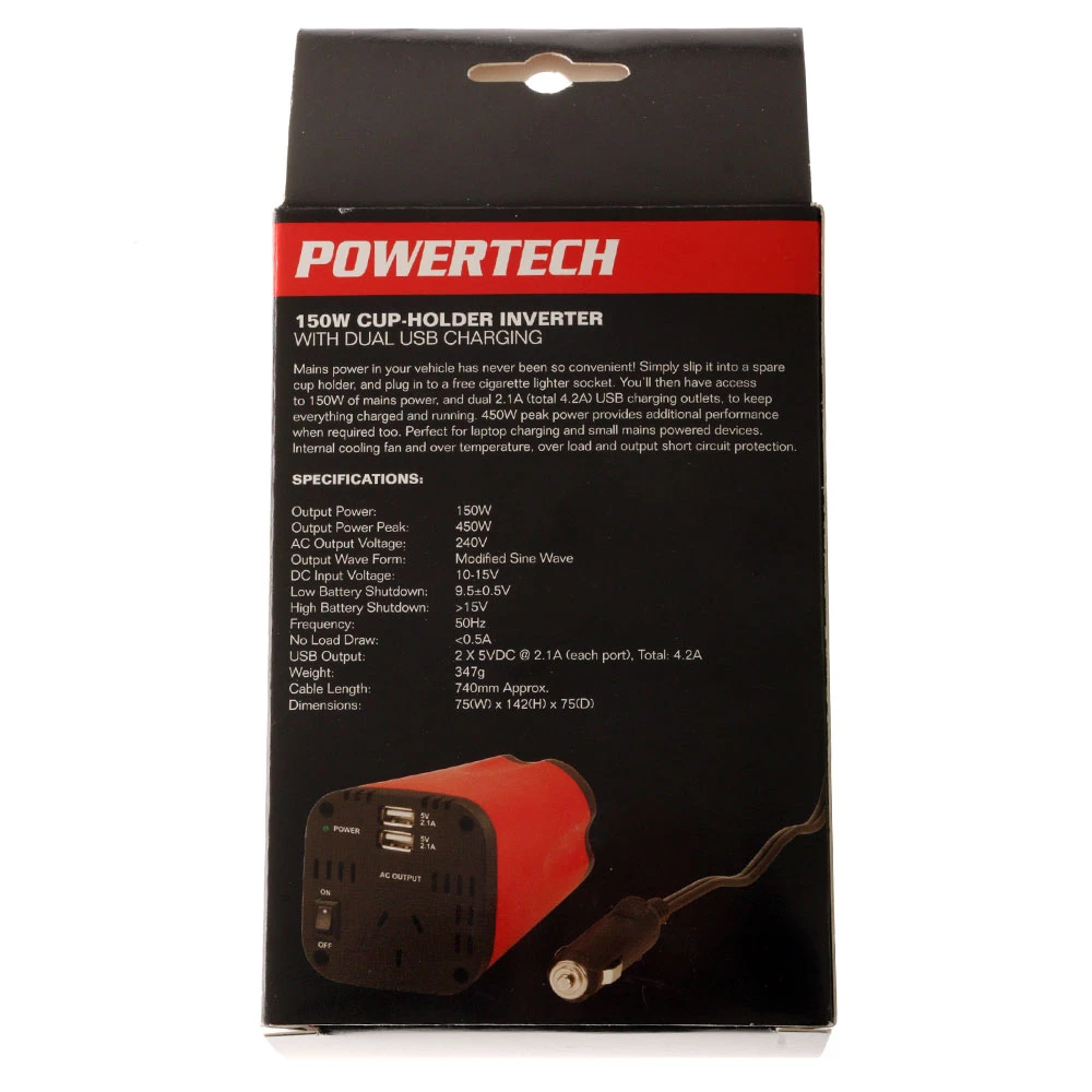 White Label 150W Cup-Holder Inverter With Dual USB Charging 2 White Label 150W Cup-Holder Inverter With Dual USB Charging - Image 2