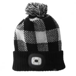 White Label Rechargeable LED Beanie With Pompom Black/White
