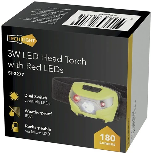 White Label Rechargeable 3W LED Headlamp White/Red 180lm 1 White Label Rechargeable 3W LED Headlamp White/Red 180lm