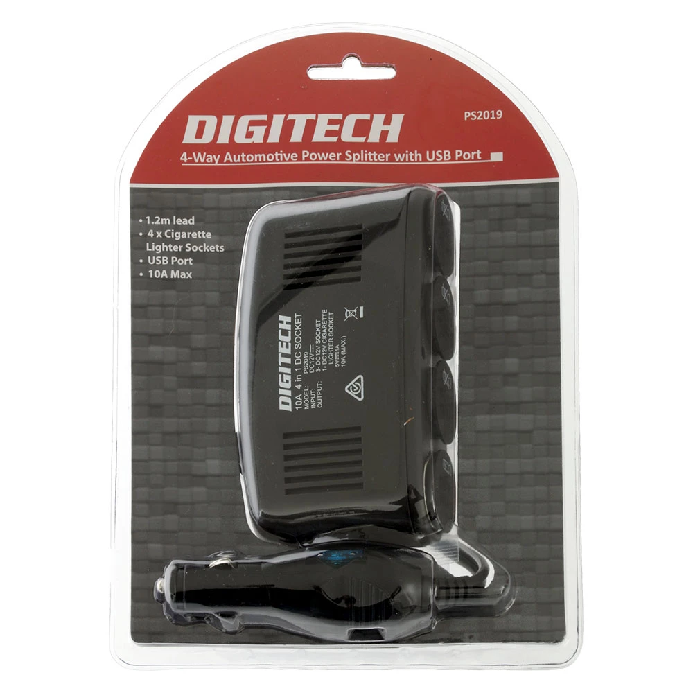 White Label 12VDC Car Cigarette Lighter Socket 4-Way Splitter With USB Port 1 White Label 12VDC Car Cigarette Lighter Socket 4-Way Splitter With USB Port