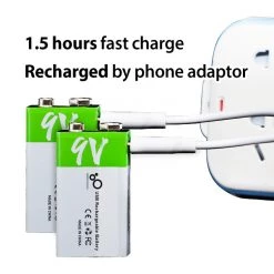 White Label USB Rechargeable 9V Lithium Battery -White Label Sales Store 9vbatt1.5