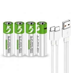 White Label USB Rechargeable AA Lithium Battery 1.5V 4-Pack