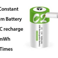 White Label USB Rechargeable C Lithium Battery 1.5V 2-Pack