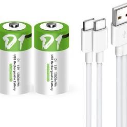 White Label USB Rechargeable D Lithium Battery 2-Pack