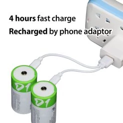 White Label USB Rechargeable D Lithium Battery 2-Pack -White Label Sales Store dbatt1.5