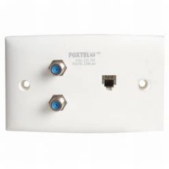 White Label Foxtel Approved 2 X F61 And RJ12 Socket Wall Plate