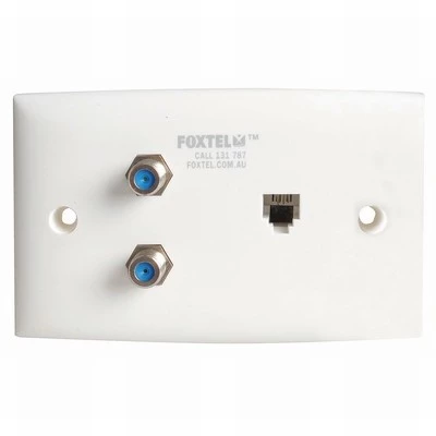 White Label Foxtel Approved 2 X F61 And RJ12 Socket Wall Plate 1 White Label Foxtel Approved 2 X F61 And RJ12 Socket Wall Plate