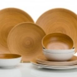 White Label Bamboo Style Dinner Set - 12 Piece
